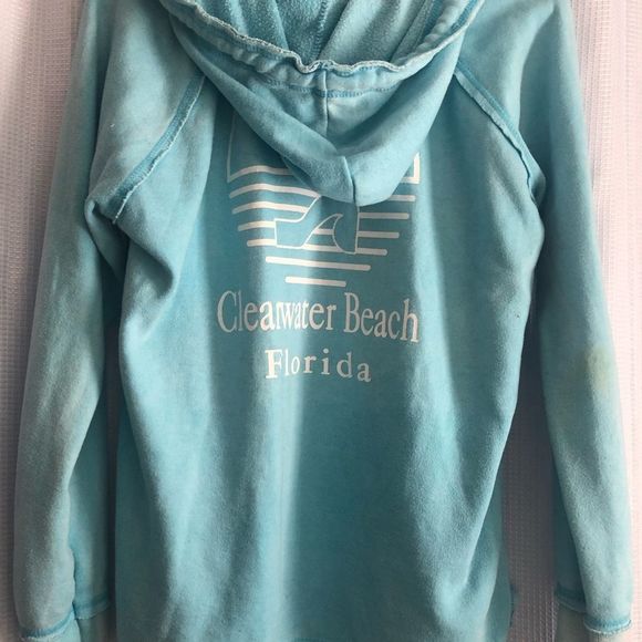 FLORIDA CLEARWATER TURQUOISE BEACH HOODIE Size Medium V-Neck long sleeve - Picture 2 of 4
